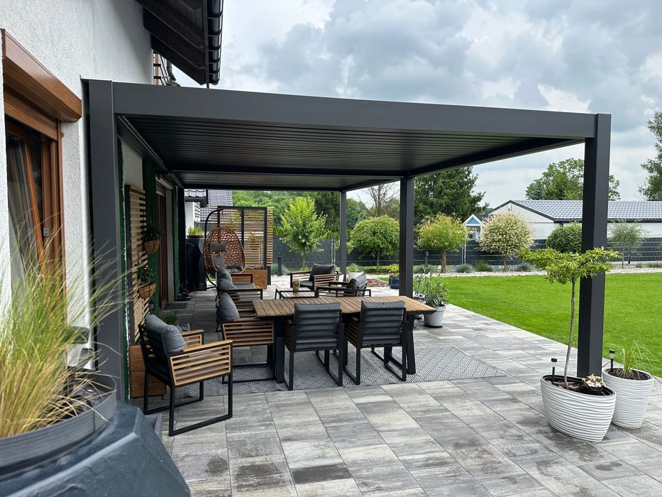 Pergole Tarasowe 4x8 z MONTAŻEM, Automatyczny Dach i Oświetlenie LED