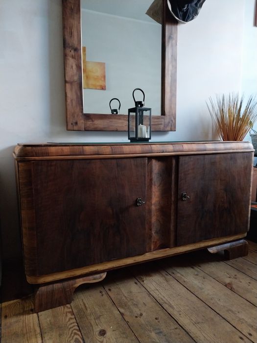 Komoda art deco lata 50 drewniana matowa orzech prl szafka vintage