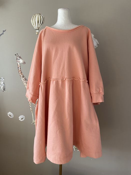 Bawełniana morelowa luźna sukienka z bawełny dresowa plus size 52/54