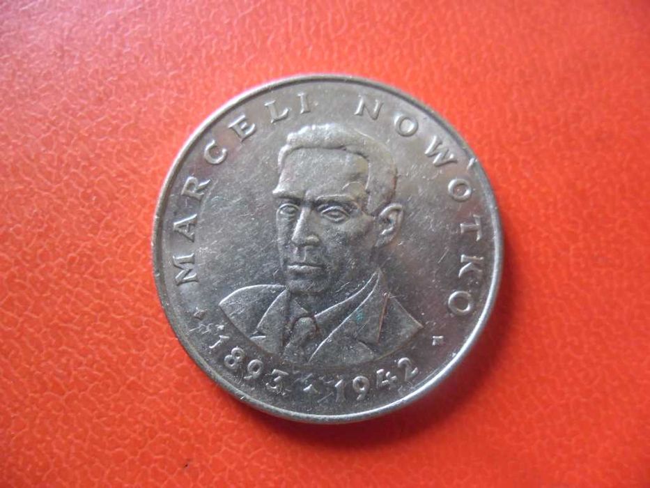 Polónia - Moeda de 20 Zlotky de 1974 - Marceli Nowotko. Com marca da casa de cunhagem