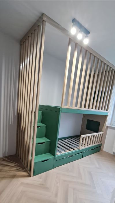 Antresola 90x200 z lameli łóżko piętrowe drewniane