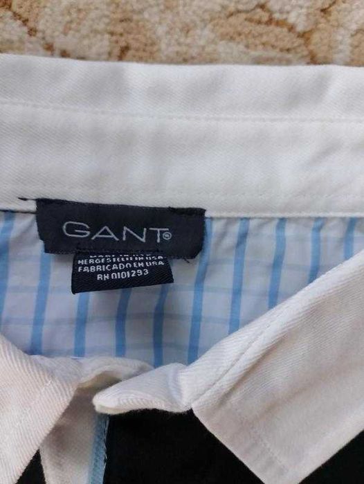 Лонгслів з комірцем бавовняний сорочка светр чорний Gant оригінал розмір L