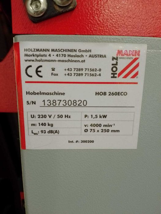 strugarka grubościówka HOLZMANN HOB 260 ECO