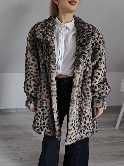 Futerko z królika w cętki panterka ocelot miękkie puszte naturalne