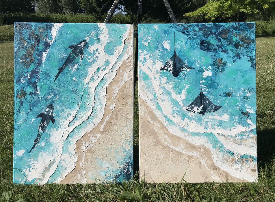 Dwuczęściowy dwiptych „Życie w oceanie” (2×55×75 cm)