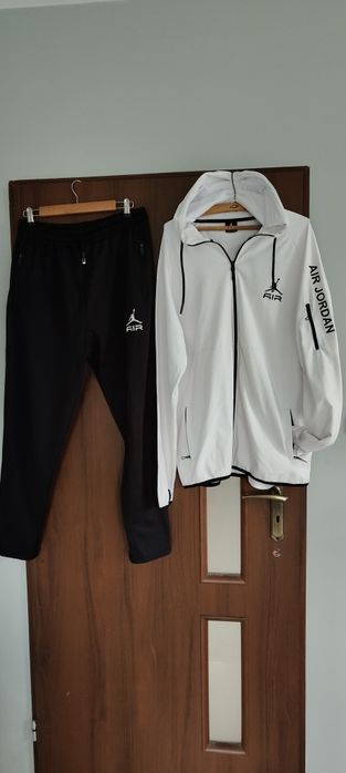 XL XXL męski dres komplet sportowy set biała bluza czarne spodnie