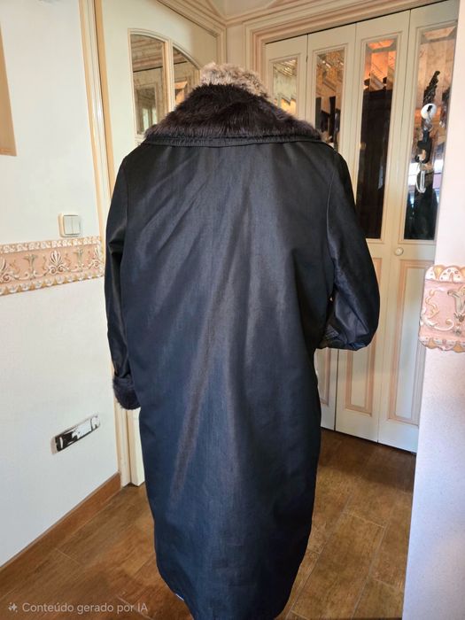 Casaco Vintage longo inverno com pêlo sintético