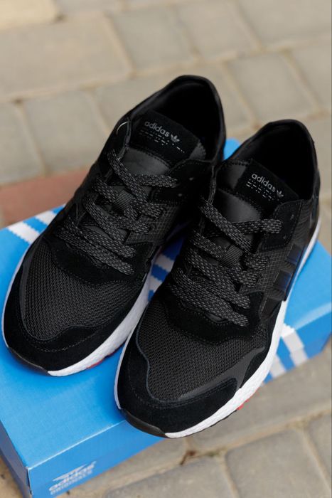 Кросівки Кроссовки Adidas Nite Jogger Black White Чёрный Белый Чорний Білий Кросовки демісезон