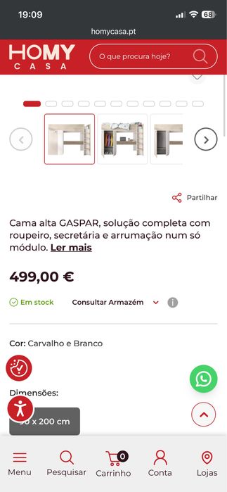 Cama alta reversível GASPAR com secretária e roupeiro