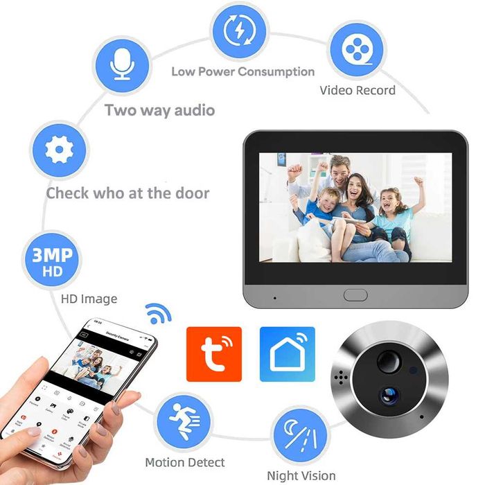Tuya R10h WiFi ВідеоВічко 4,3" (11cм) Запис Датчик руху Відеоглазок
