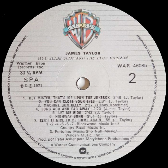 James Taylor	- - - - -	Mud Slide Slim And The Blue Horizon	- - - - 	LP