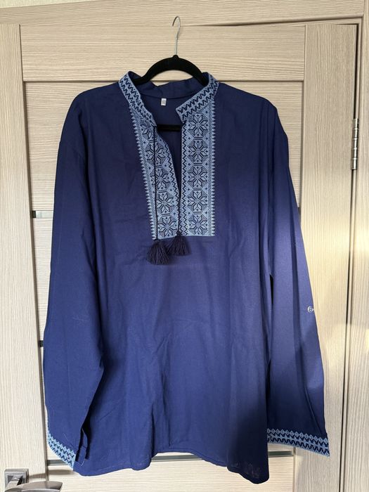 Чоловіча темно-синя вишиванка бавовняна ХХЛ-3ХЛ