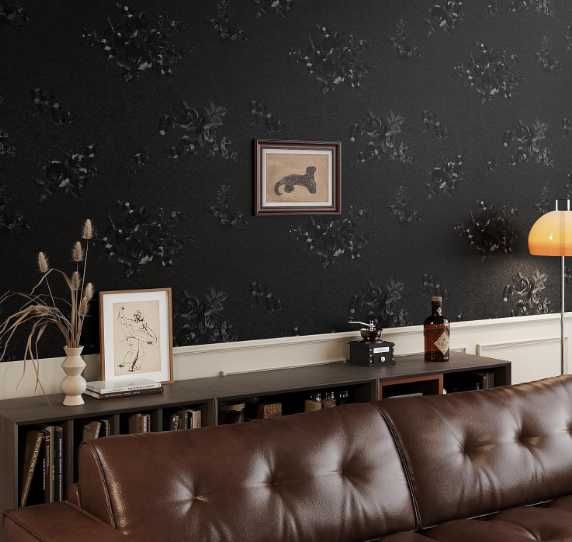 Tapeta samoprzylepna winylowa czarna wzór kwiatów NR.EO72