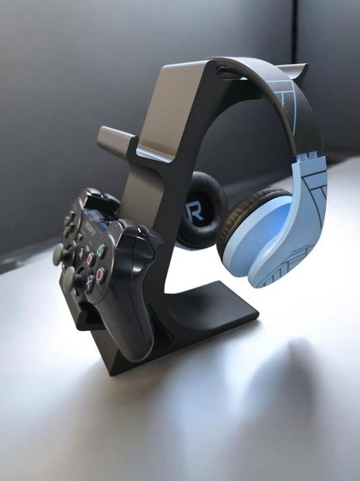 Suporte Gaming 3 em 1 – Headset + 2 Comandos (PS5 / Universal)