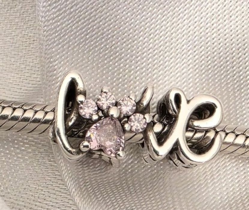 Charms srebrny dwustronny duży zawieszka łapka love pupil