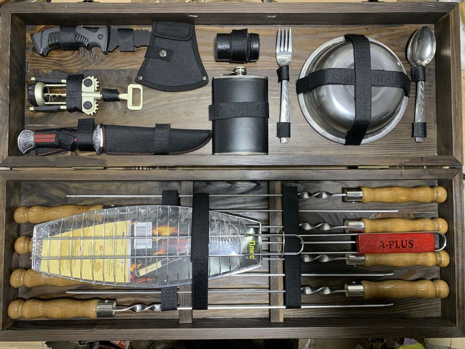 Подарочные Шампура в кейсе-столике для барбекю гриля мужу куму брату