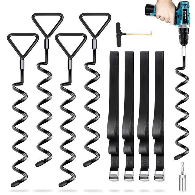 4 X Kotwa gruntowa do trampoliny SPIRALNA KOTWA + PAS G419