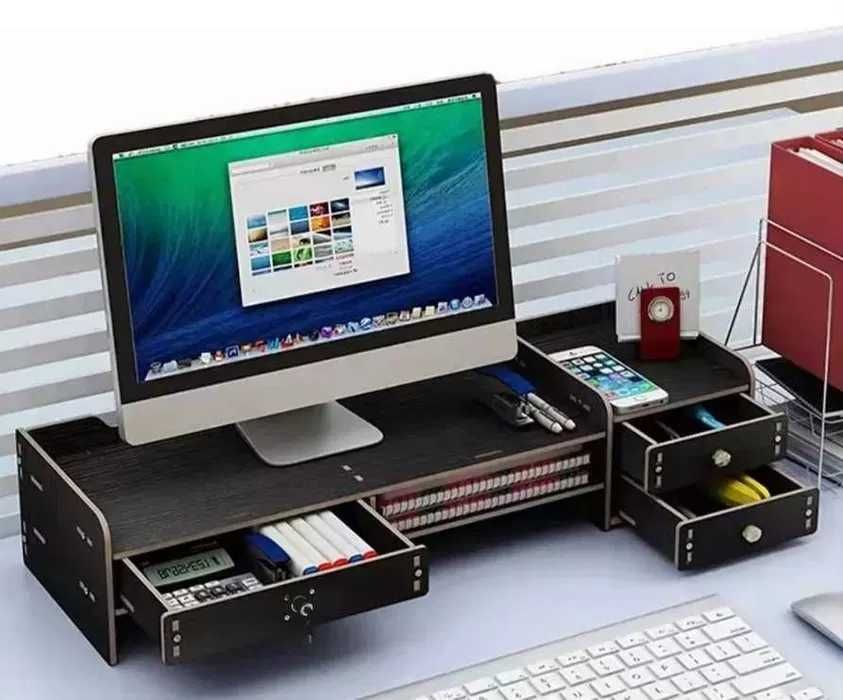 Podstawka półka pod monitor 3 szuflady ciemna