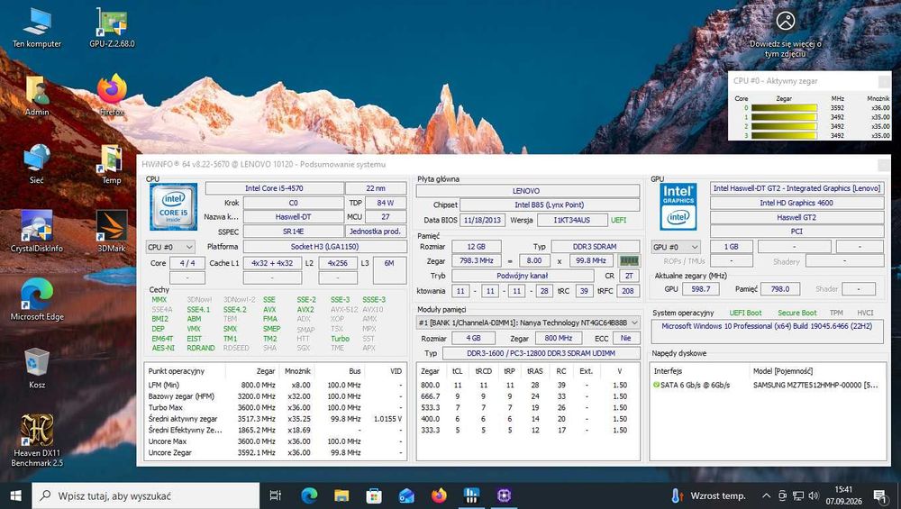 Baza do budowy komputera - płyta Intel B85 LGA-1150/i5-4670 gen4./12GB Ram.