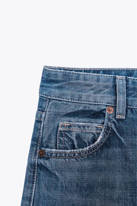 Темно-сині джинси wide leg з обробленим низом zara темно-синие джинсы