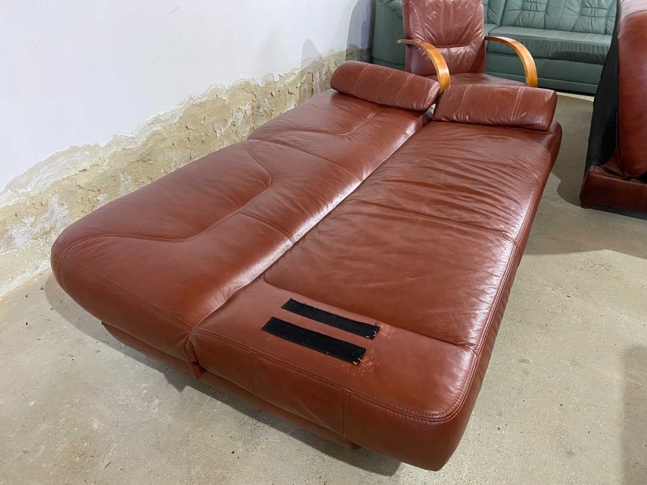 Шкіряний розкладний диван+2крісла з натуральноі шкіри
