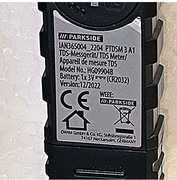 Parkside TDS & EC Meter Aparelho Teste Qualidade da Água PTDSM 3 A1