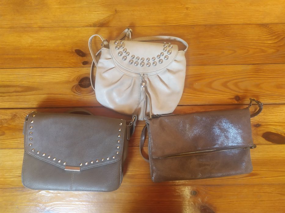 Torebka listonoszka komplet beż brąz chwost