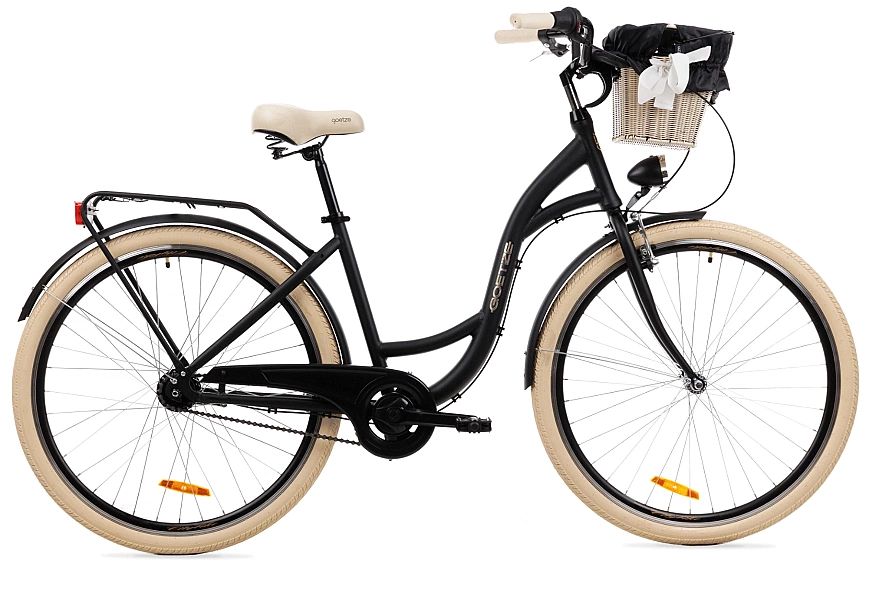 Rower miejski damski Goetze Style 28" 7s Alu-Czarno-kremowy-Polirattan