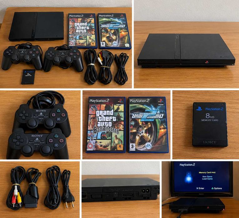 PlayStation 2 Slim + 2 Comandos Sony Originais + Cartão de Memória + 2 Jogos
