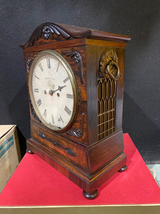 Relogio Mesa Inglês Séc XIX Ja Duff & Son  41 cm Pau-Santo Trabalhar