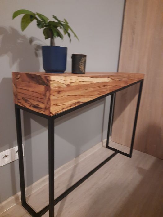 Konsola z drewna naturalnego loftowa industrialna piekna