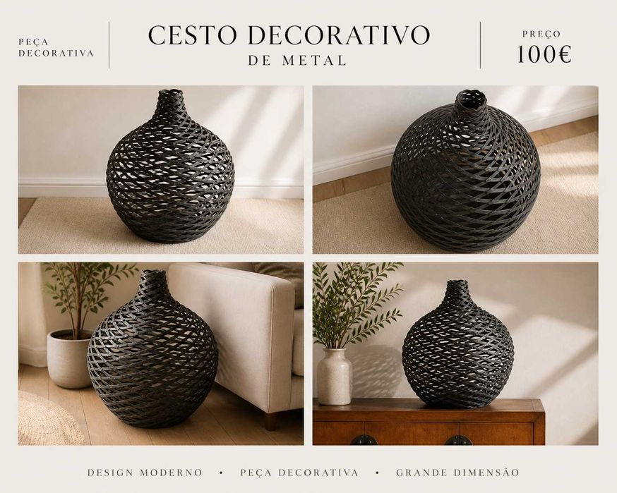 Conjunto Decorativo Japandi em Metal — Cesto + Rosácea