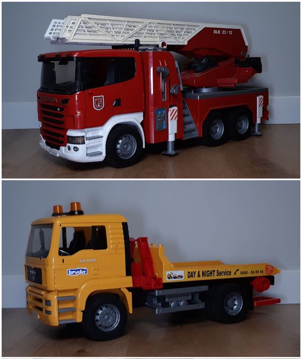 Bruder пожежна машина та евакуатор