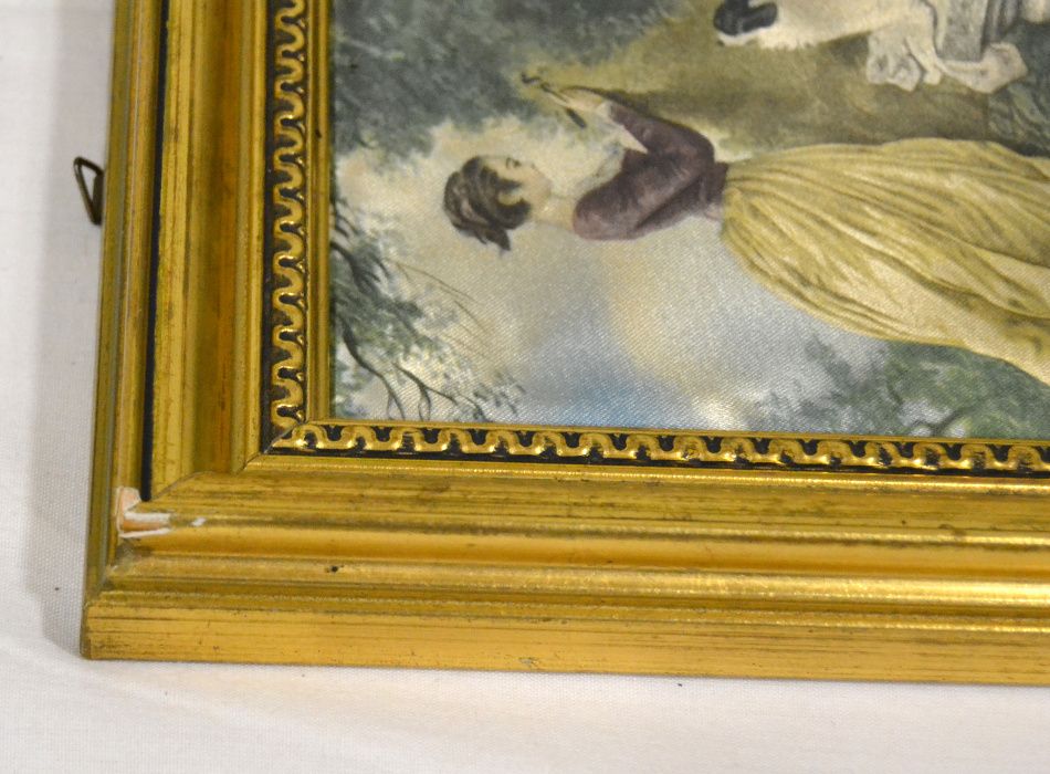 Par de pequenos quadros pintados sobre seda