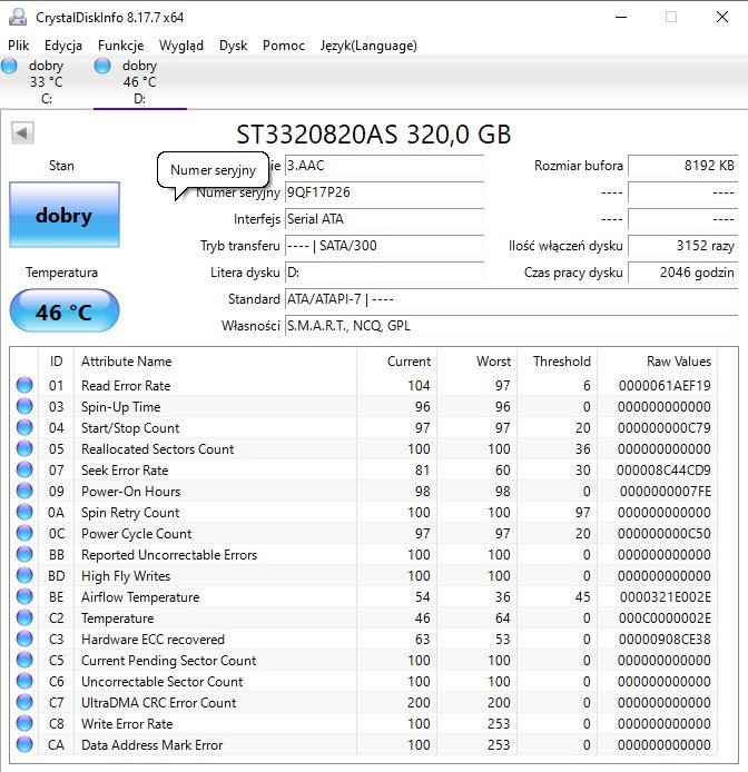 Dysk SATA 320GB Seagate 7200.10