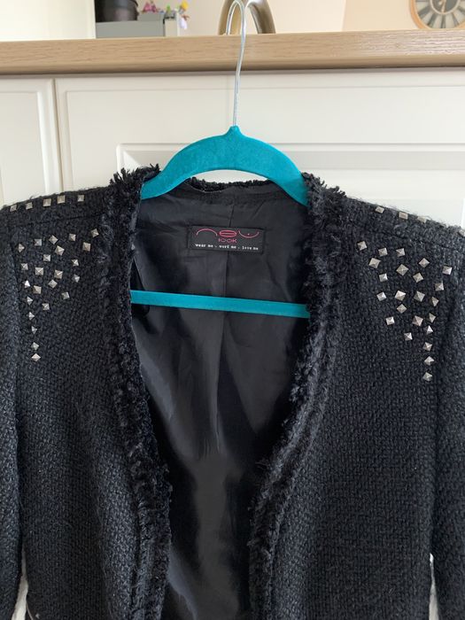 Marynarka żakiet z tkaniną boucle New look 38 M czarny