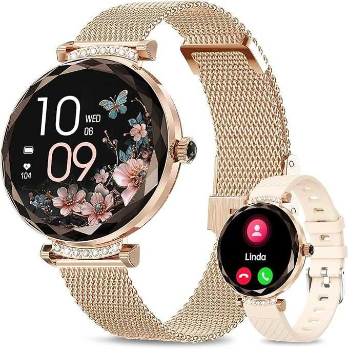 Damski smartwatch z połączeniem Bluetooth, 1,19" AMOLED, 2 bransoletki