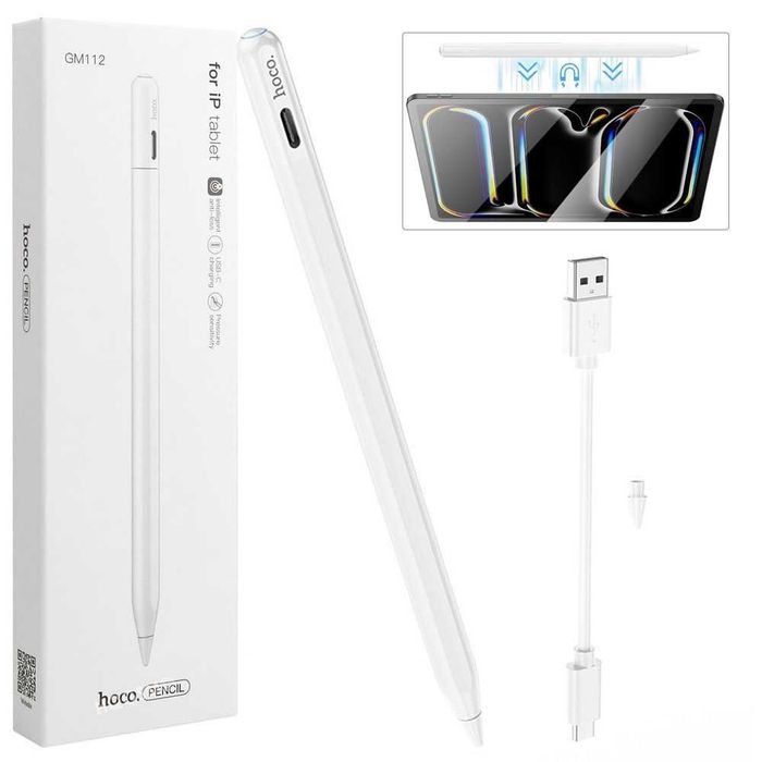 Hoco Pencil | Aktywny Magnetyczny Rysik z portem USB-C | Biały | Znajdź Find My Apple