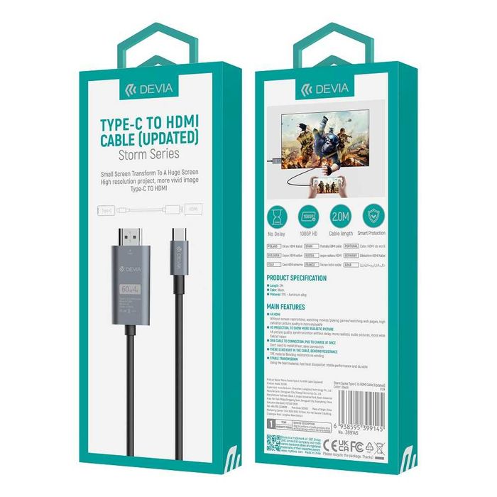 Kabel Devia USB-C - HDMI 4K 60Hz 2M