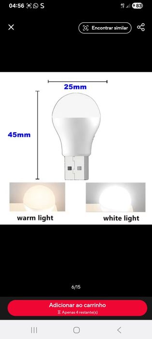 5 Lâmpadas USB Led com ligação USB em todos dispositivos com USB. Luz muito forte.