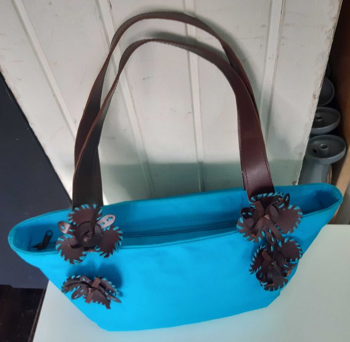 Mala de Senhora Azul Algodão Pele LANIDOR Como Nova