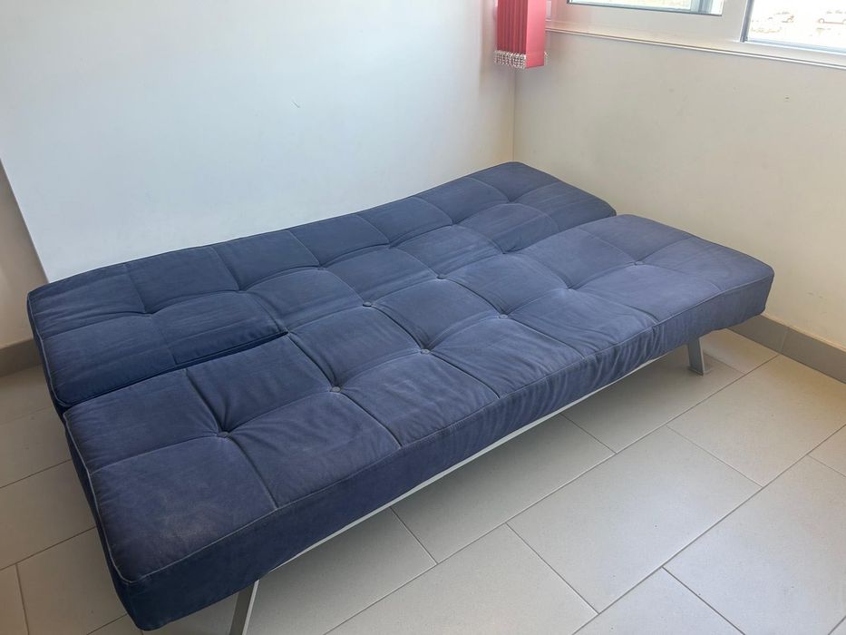 Sofá azul sofá cama com laterais reclináveis