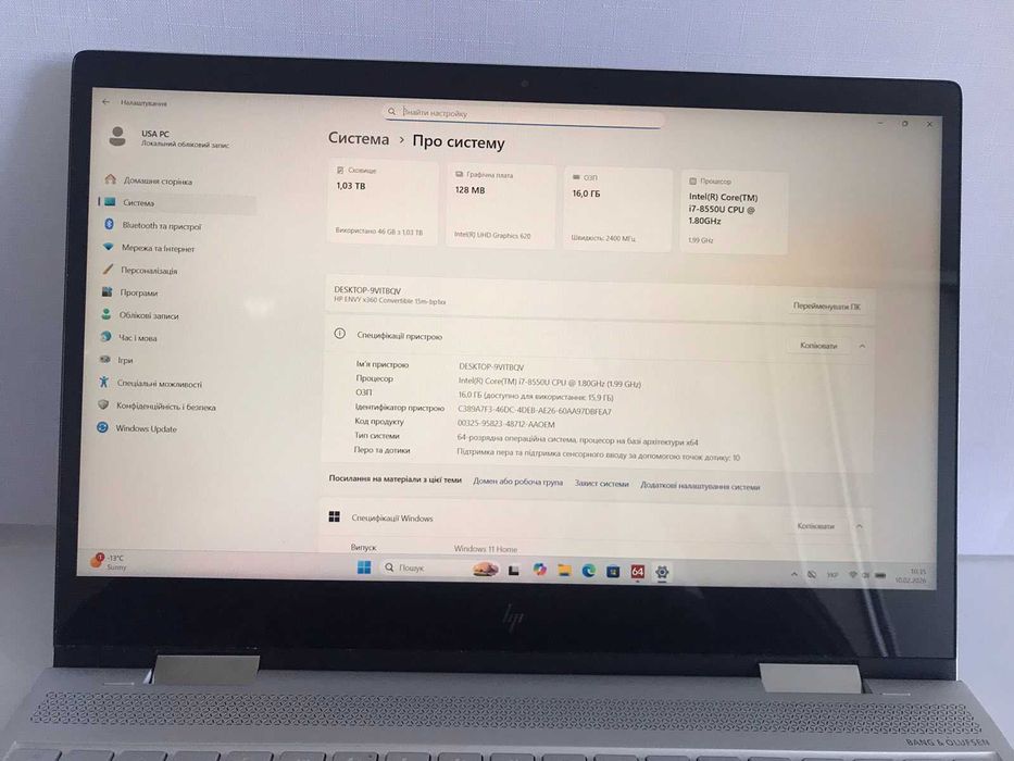 Ноутбук HP ENVY X360 15m-bp112dx i7-8550U / 16GB / SSD+HDD / IPS Touch
