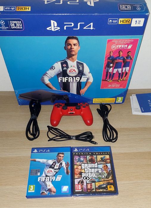Ps4 Slim  1 Tb C/Caixa + 1 Comando Original + Gta V Selado + Fifa 19
