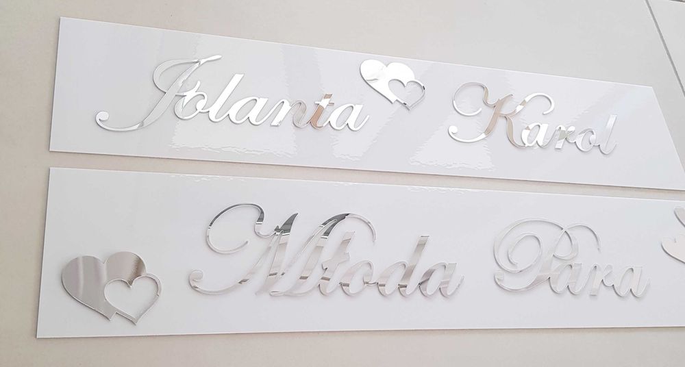 Dekoracja na auto ślubne rejestracja personalizowana