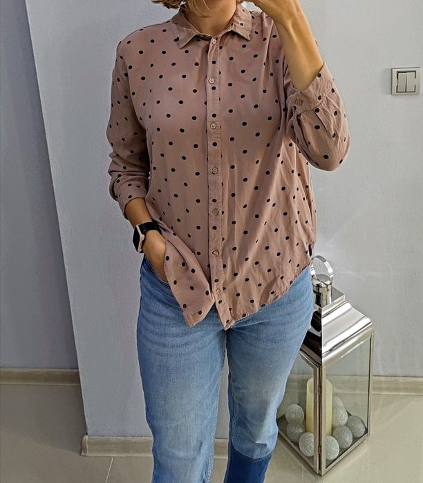 Koszula brązowa beżowa w czarne groszki rozmiar 38 M