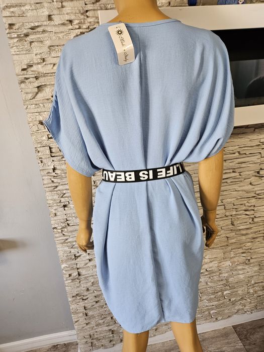 Sukienka tunika z paskiem włoska Made In Italy niebieska