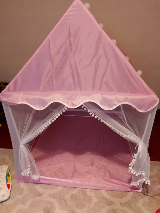 Namiot Domek dla Dzieci Zamek Pałac do Pokoju Ogrodu + Lampki LED Róż