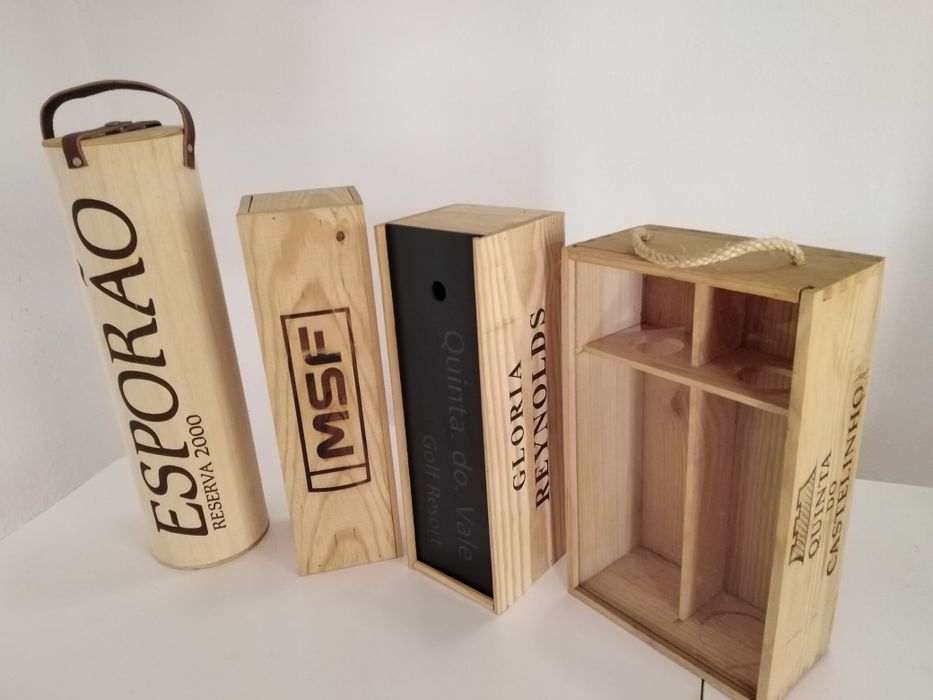 4 Caixas de Madeira de Garrafas de Vinho
