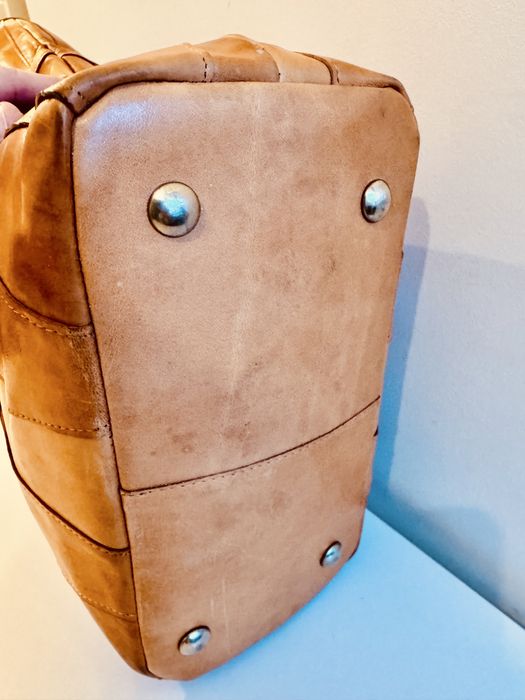 Duża skórzana torba shopper MUUD – whisky, A4 / laptop, ręcznie szyta